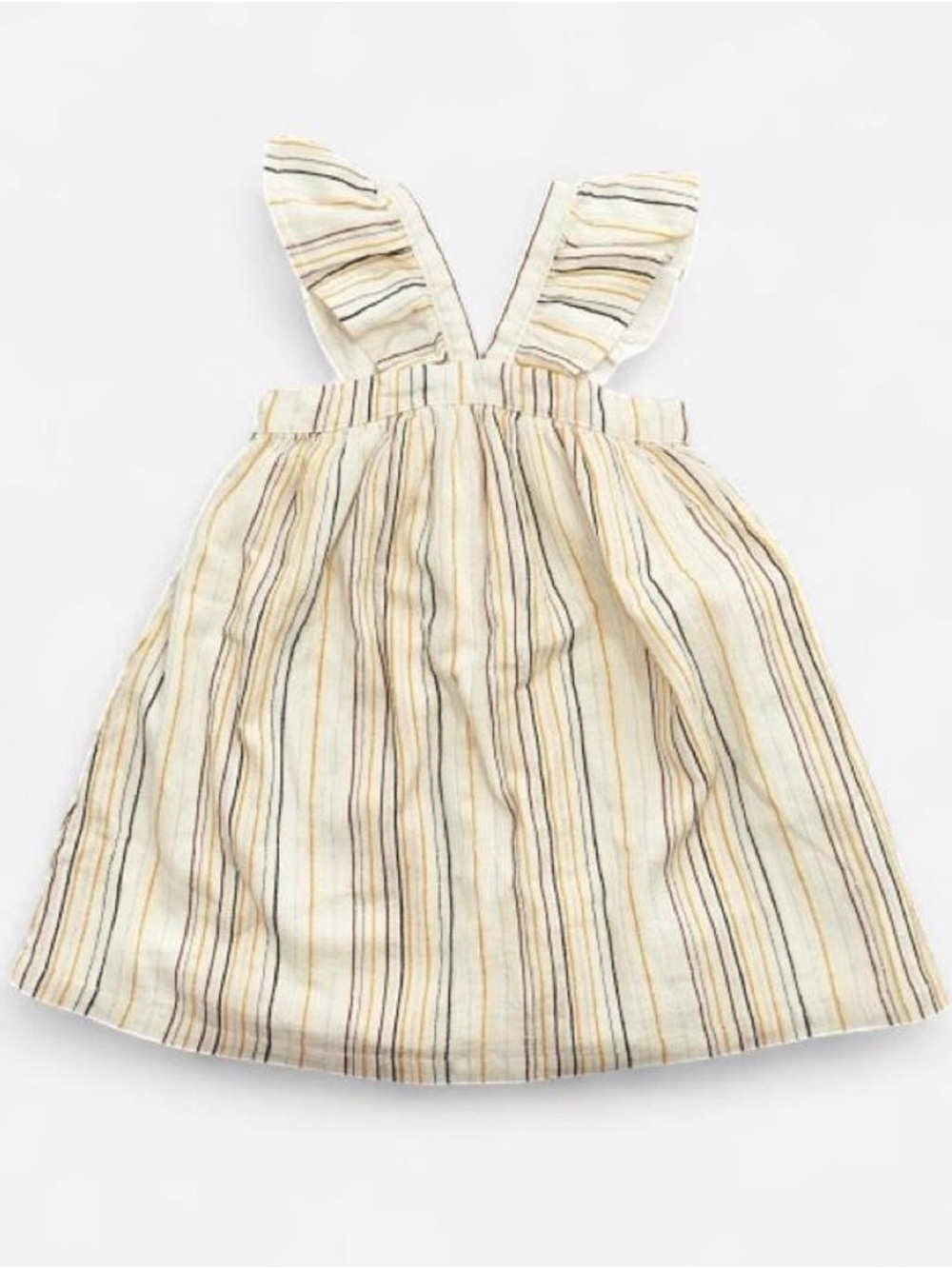 GAP Cream Striped Ruffle-Shoulder Sundress with Tan and Gray Stripes